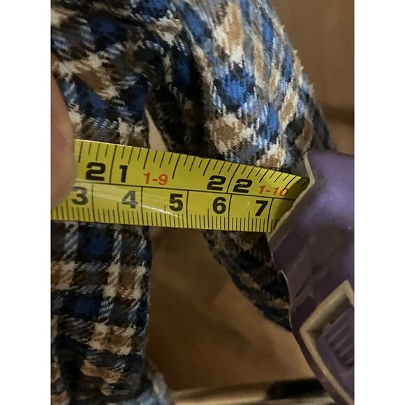 Basic Editions Men’s S Flannel Shirt 100% Cotton Blue Tan Small Checks - Picture 3 of 5